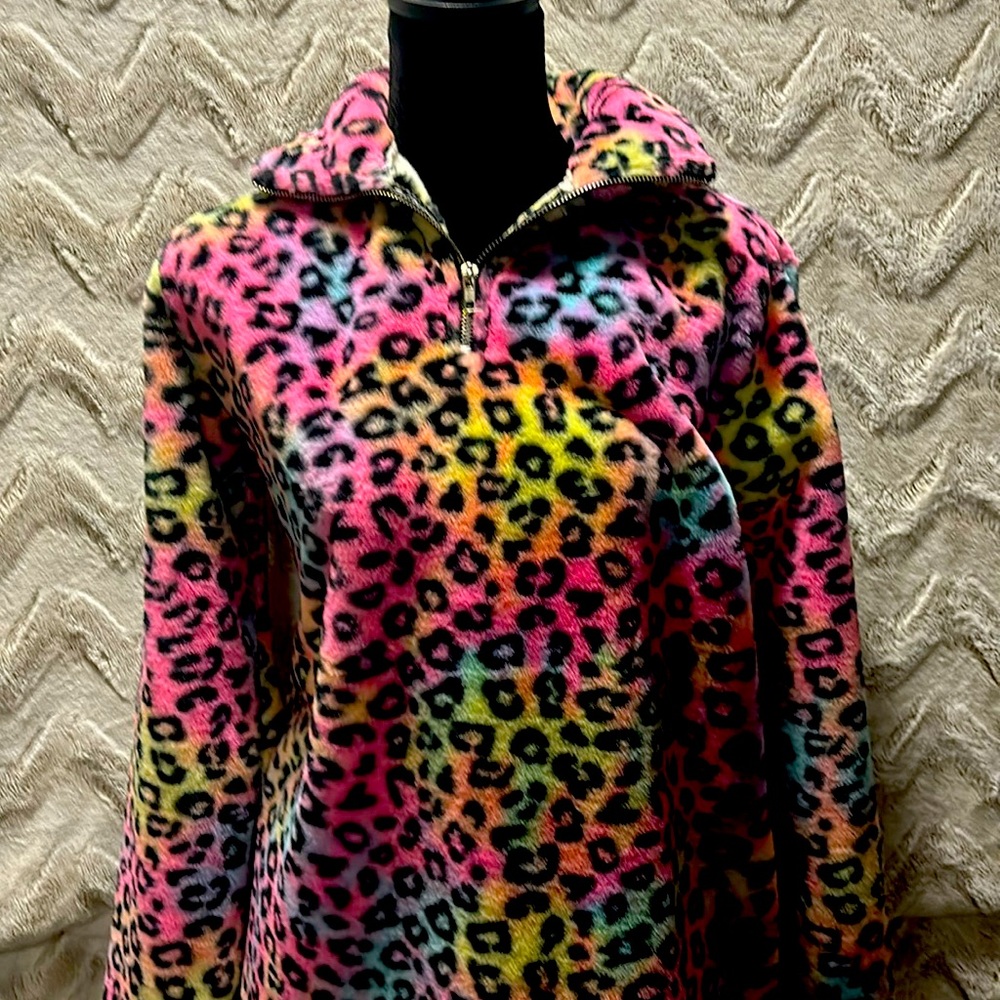 Sweat shirt rainbow/cheetah print with zipper